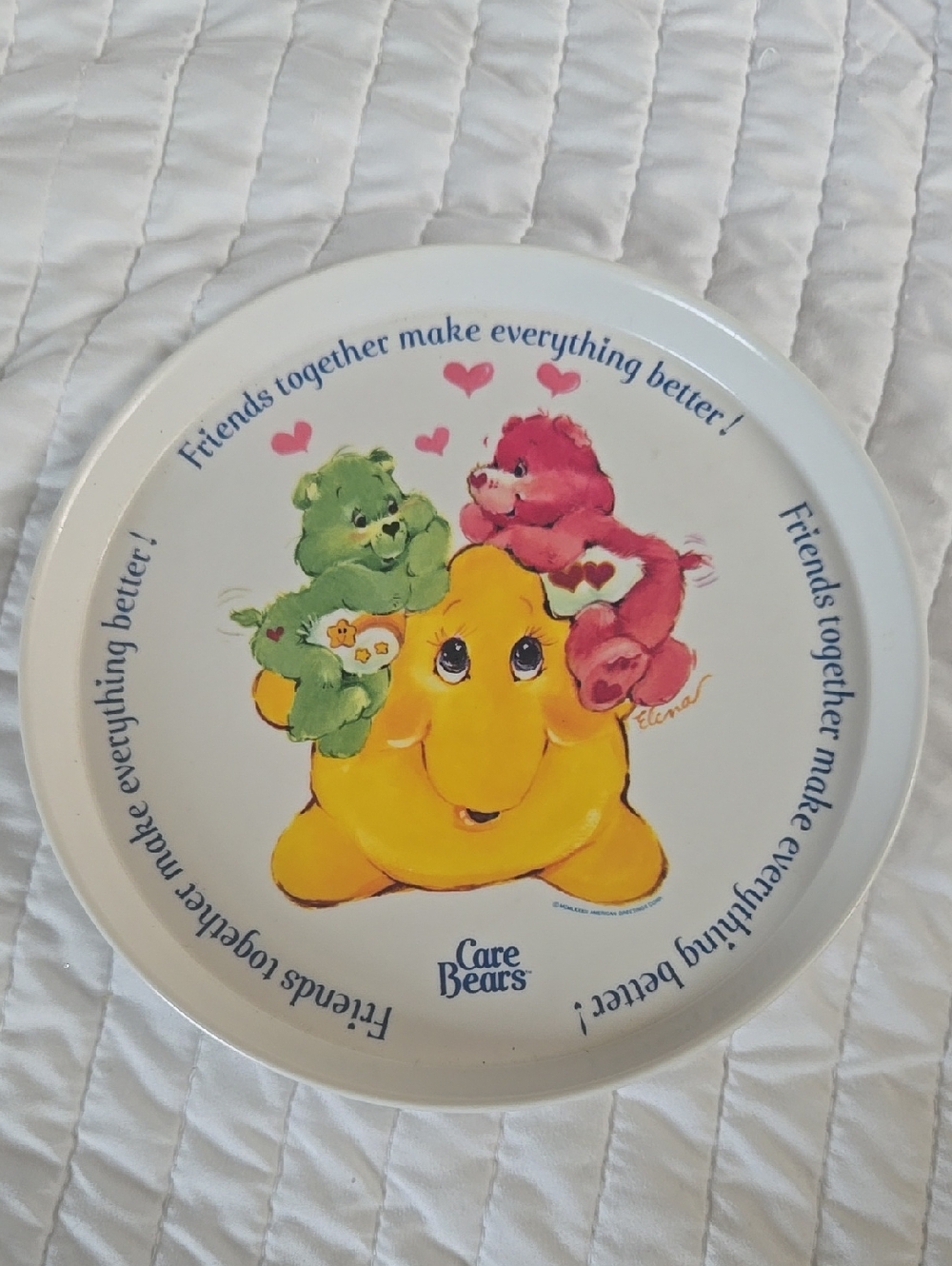 Vintage Care Bears Yellow, Green & Pink Character Plate 1980s Plastic